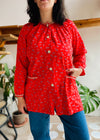 VINTAGE 70’s Red Floral Button Up Mini Dress - S/M