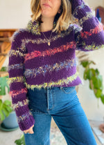 VINTAGE 90's Fluffy Purple Stripe Grunge Jumper - S/M