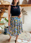 VINTAGE 80’s Bright Floral Midi Skirt - M/L