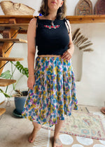 VINTAGE 80’s Bright Floral Midi Skirt - M/L