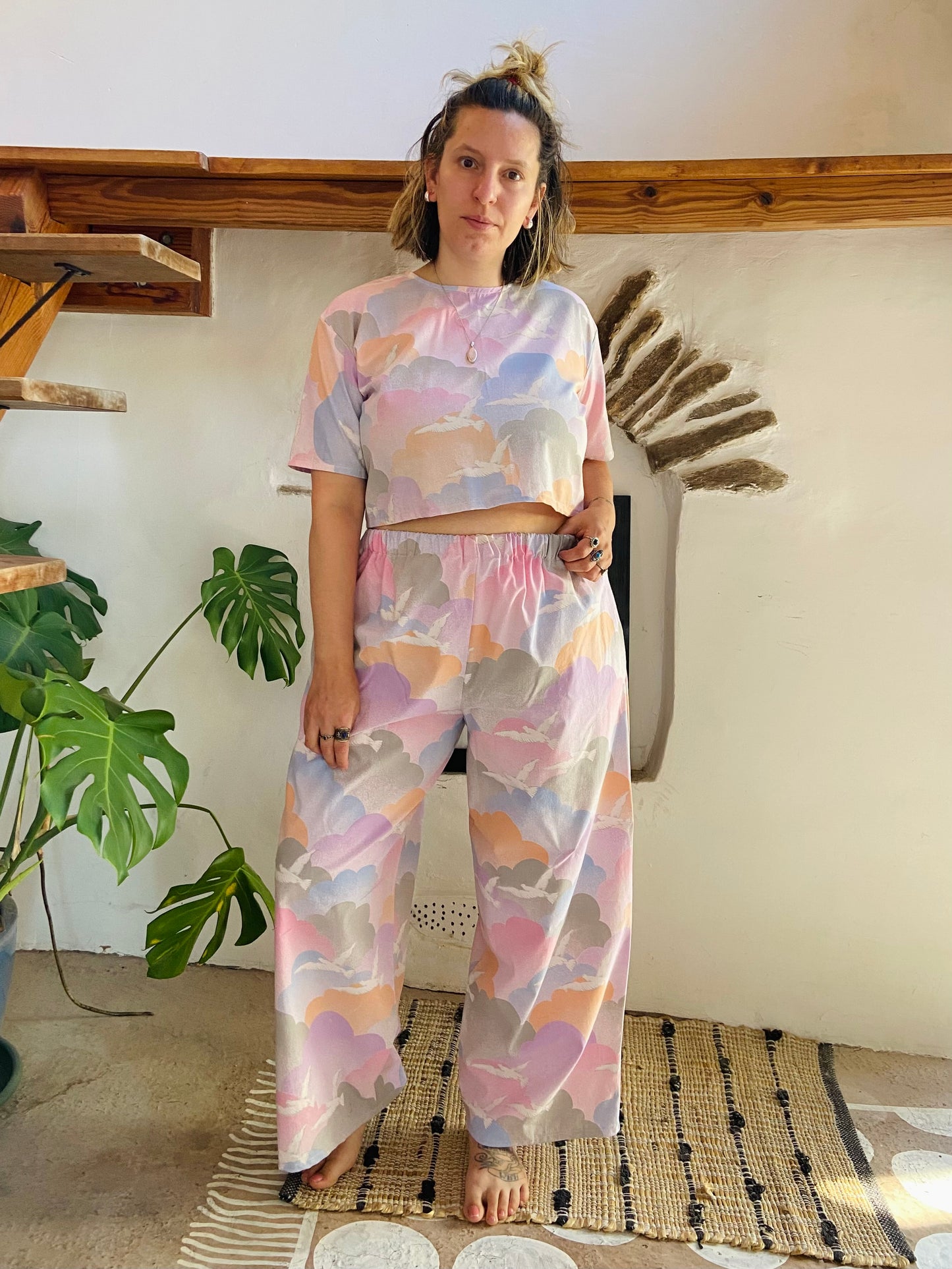 DESERT FOX Cloud Pastel Print Co-Ord Trousers & Top Set - S/M
