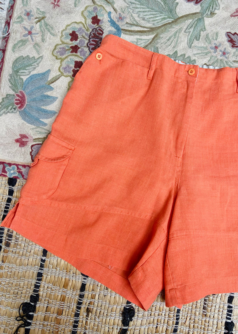 VINTAGE 90's Orange High Waisted Linen Shorts - M/L
