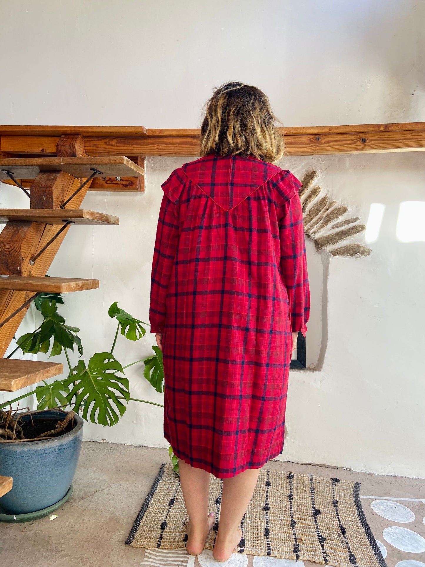 VINTAGE 80’s Tartan Checked Midi Dress - M/L