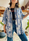 VINTAGE 90’s Blue Brush Print Short Sleeve Shirt - L/XL