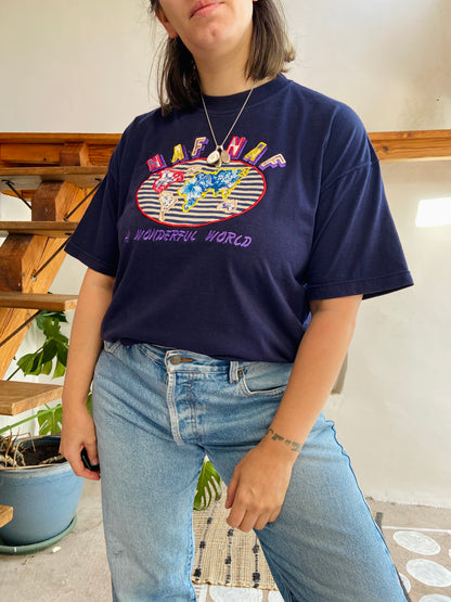 VINTAGE Naf Naf 90’s Blue Embroidered T-shirt Tee - M/L