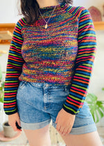 VINTAGE 90's Rainbow Stripe Long Sleeve Jumper - S/M