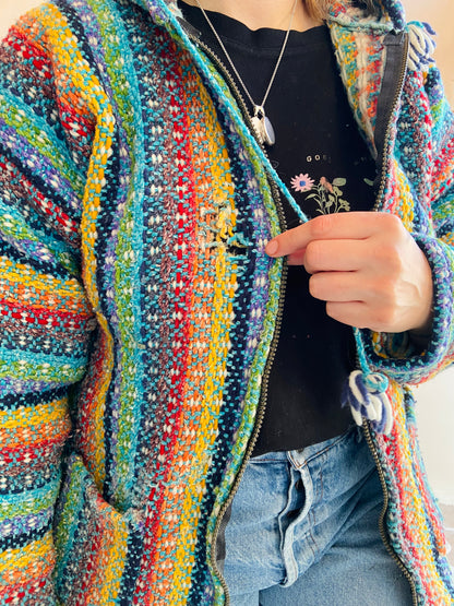 VINTAGE 90's Rainbow Hippie Knit Zip Up Jacket - M