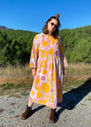 DESERT FOX Dahlia Midi Dress - Pink & Orange 70's Florals - M/L