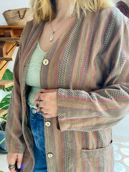 VINTAGE 90’s Dusty Stripe Bohemian Long Sleeve Jacket - L