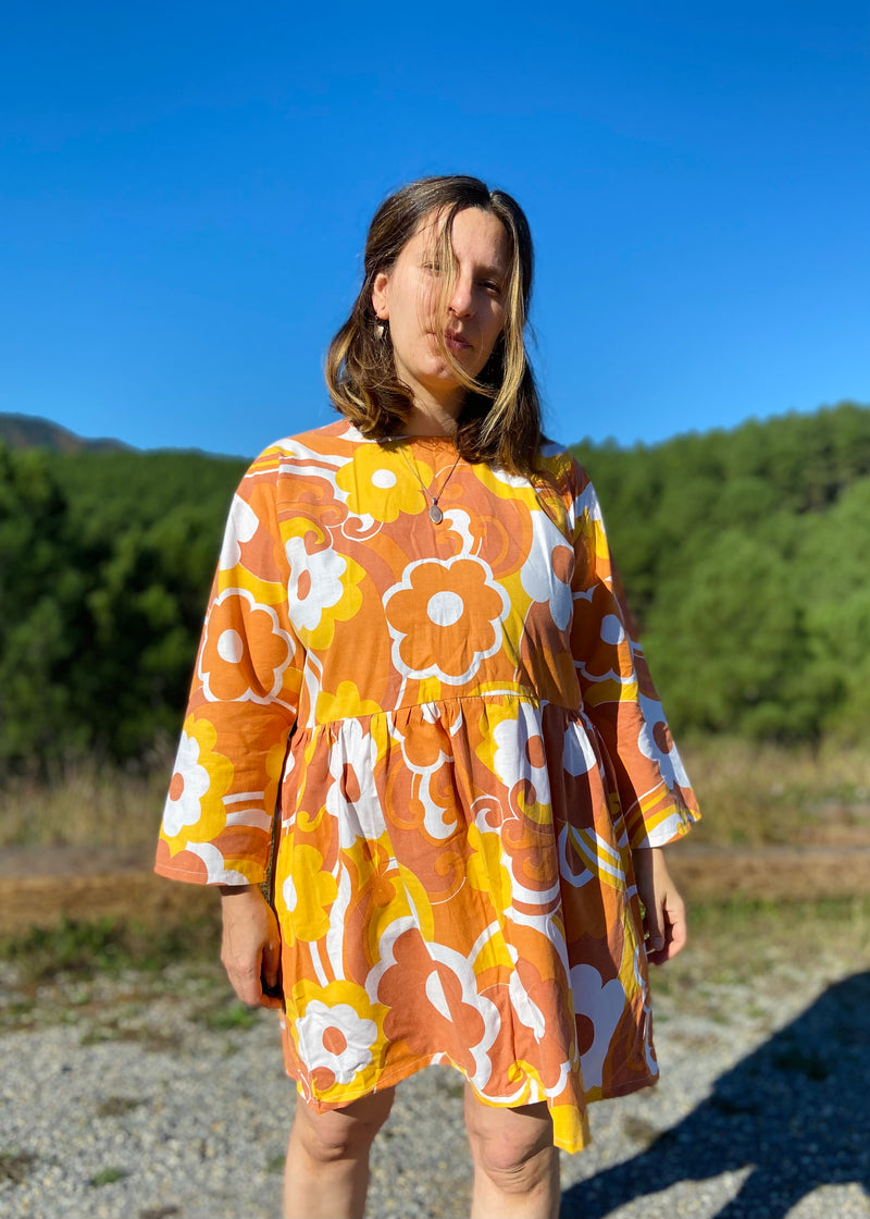 DESERT FOX Dahlia Dress - 70's Orange Swirl - M/L