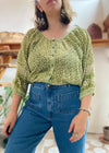 VINTAGE 90's Green Bohemian Pattern Floaty Loose Top - M/L