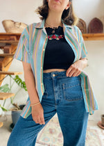 VINTAGE 90’s Pastel Stripe Short Sleeve Shirt - S/M