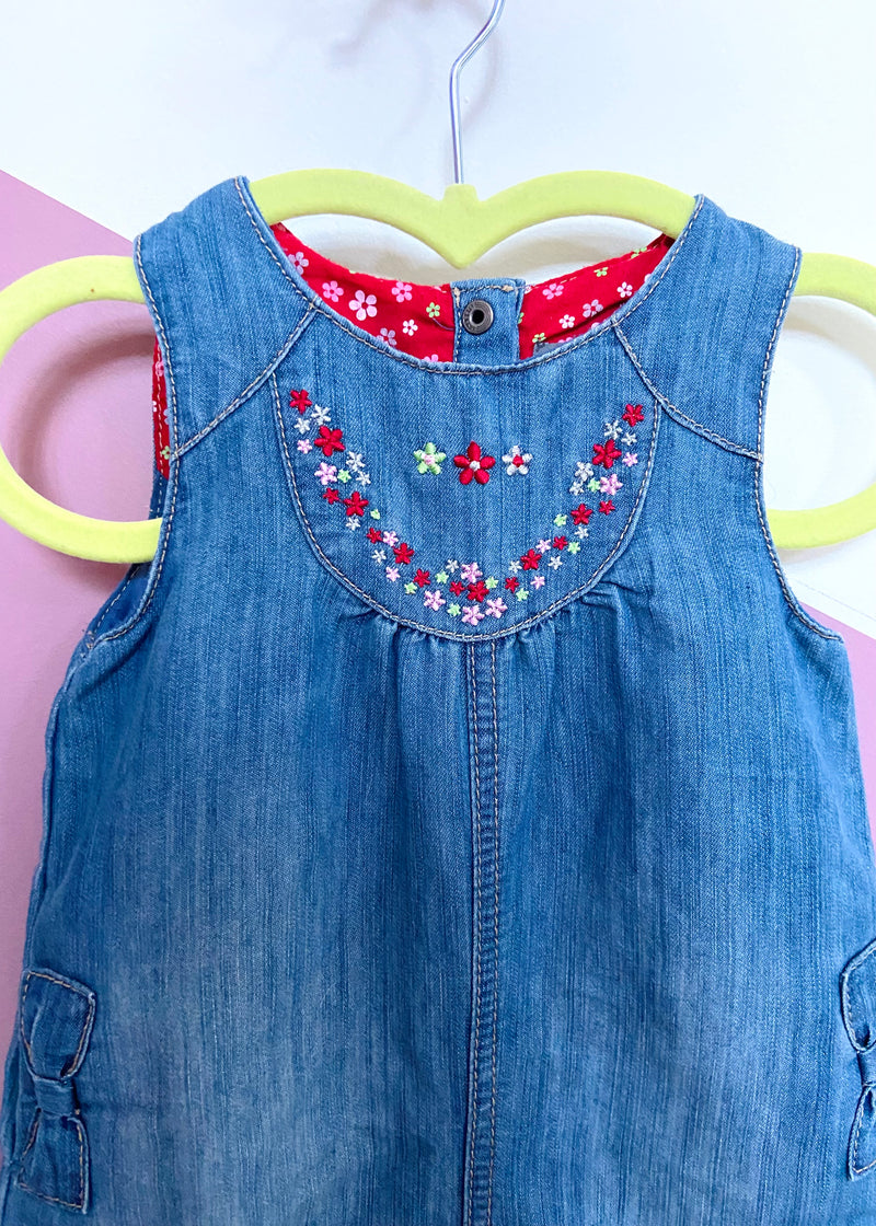 VINTAGE KIDS Denim Floral Embroidered Dungarees - 9 Months