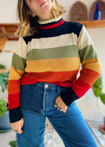 VINTAGE 90's Large Stripe Roll Neck Jumper - S/M