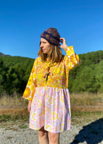 DESERT FOX Dahlia Dress - 70's Psychedelic Florals Tie Front - M/L