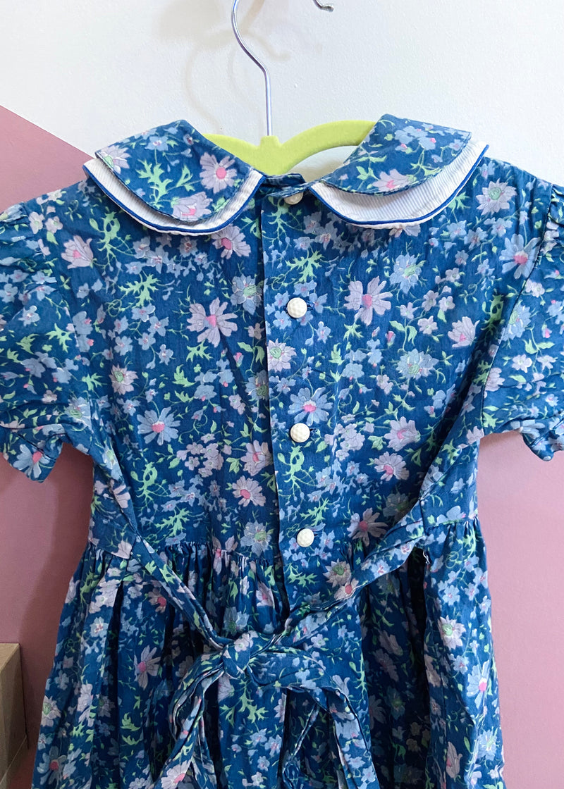 VINTAGE 80’s Blue Floral Cotton Dress - 2 years