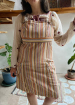 VINTAGE 90's Rainbow Stripe Dungaree Dress - M