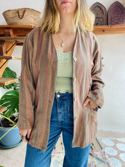 VINTAGE 90’s Dusty Stripe Bohemian Long Sleeve Jacket - L