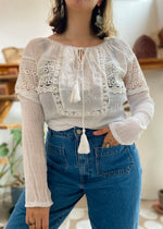 Y2K White Lace Long Sleeve Peasant Tunic Top - M/L