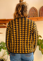 VINTAGE 80's Houndstooth Mustard Yellow Knit Cardigan - M/L