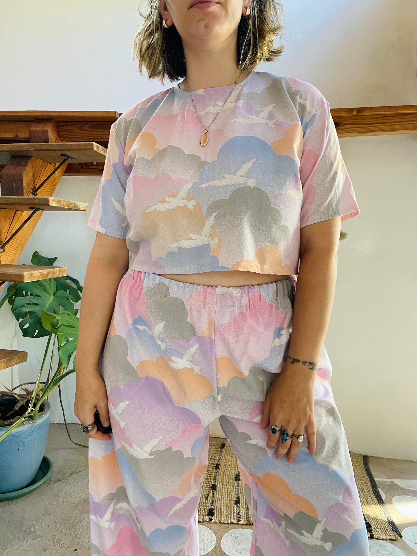 DESERT FOX Cloud Pastel Print Co-Ord Trousers & Top Set - S/M