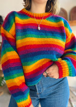 VINTAGE 90's Rainbow Stripe Long Sleeve Knit Jumper - M/L