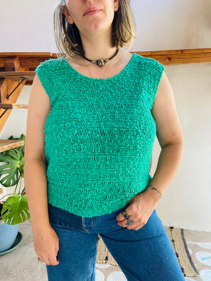 VINTAGE 80's Green Knitted Sleeveless Top - M/L