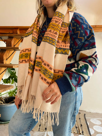 VINTAGE Bohemian Patterned Long Tassel Scarf - ONE SIZE