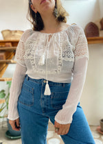 Y2K White Lace Long Sleeve Peasant Tunic Top - M/L