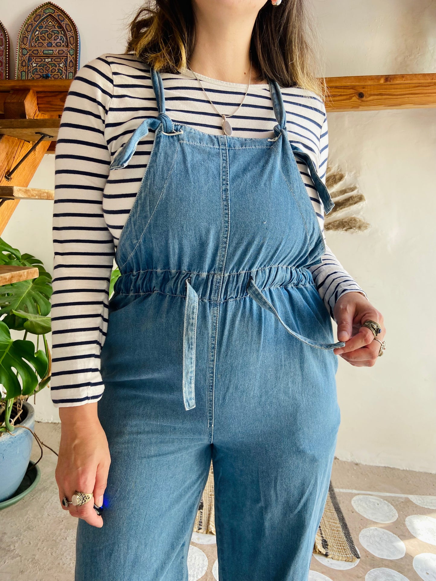VINTAGE 90's Blue Cotton Wide Leg Jumpsuit - S