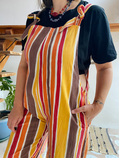 DESERT FOX Orange & Brown Stripe Wide Leg Dungarees - M/L