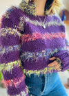 VINTAGE 90's Fluffy Purple Stripe Grunge Jumper - S/M