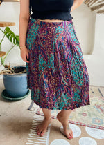 VINTAGE 80’s Purple & Blue Paisley Midi Skirt - XL