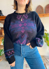 VINTAGE 90's Bohemian Pattern Knit Jumper - L