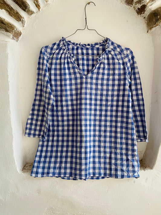 VINTAGE 90’s Blue Gingham Long Sleeve Top - S
