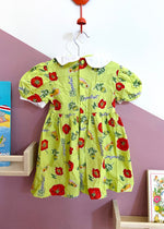 VINTAGE 80’s Poppy Print Green Peter Pan Collar Dress - 18 months