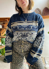 VINTAGE 90's Blue Patterned Knit Jumper - M/L