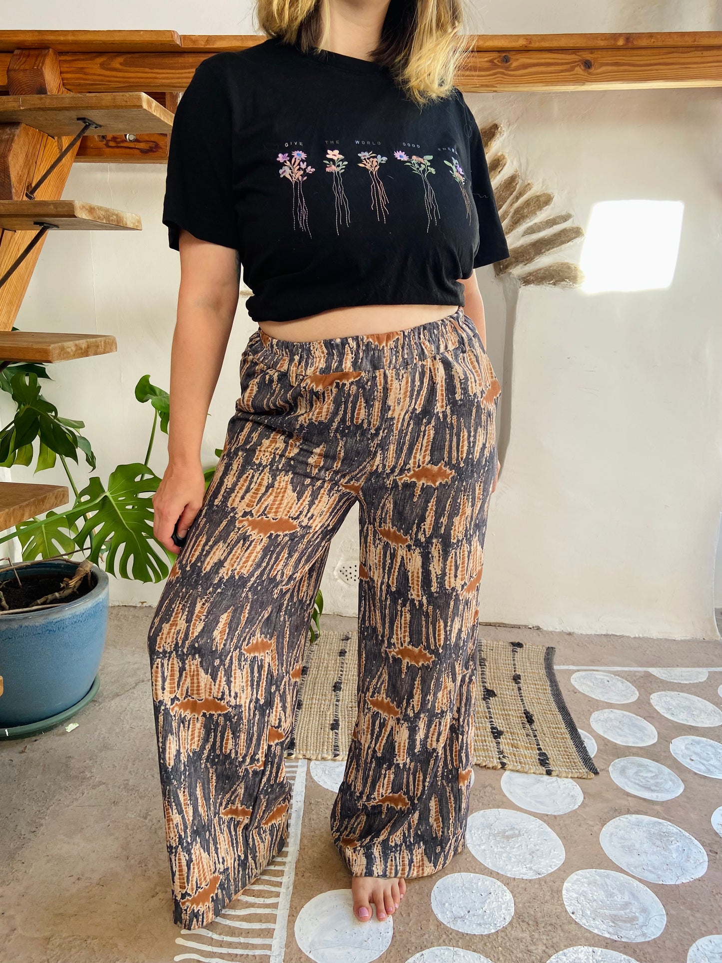 VINTAGE Y2K Wide Leg Tie Dye Pattern Trousers - M/L