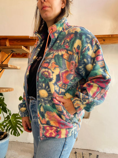 VINTAGE 90's Pastel Floral Zip Up Fleece - S/M