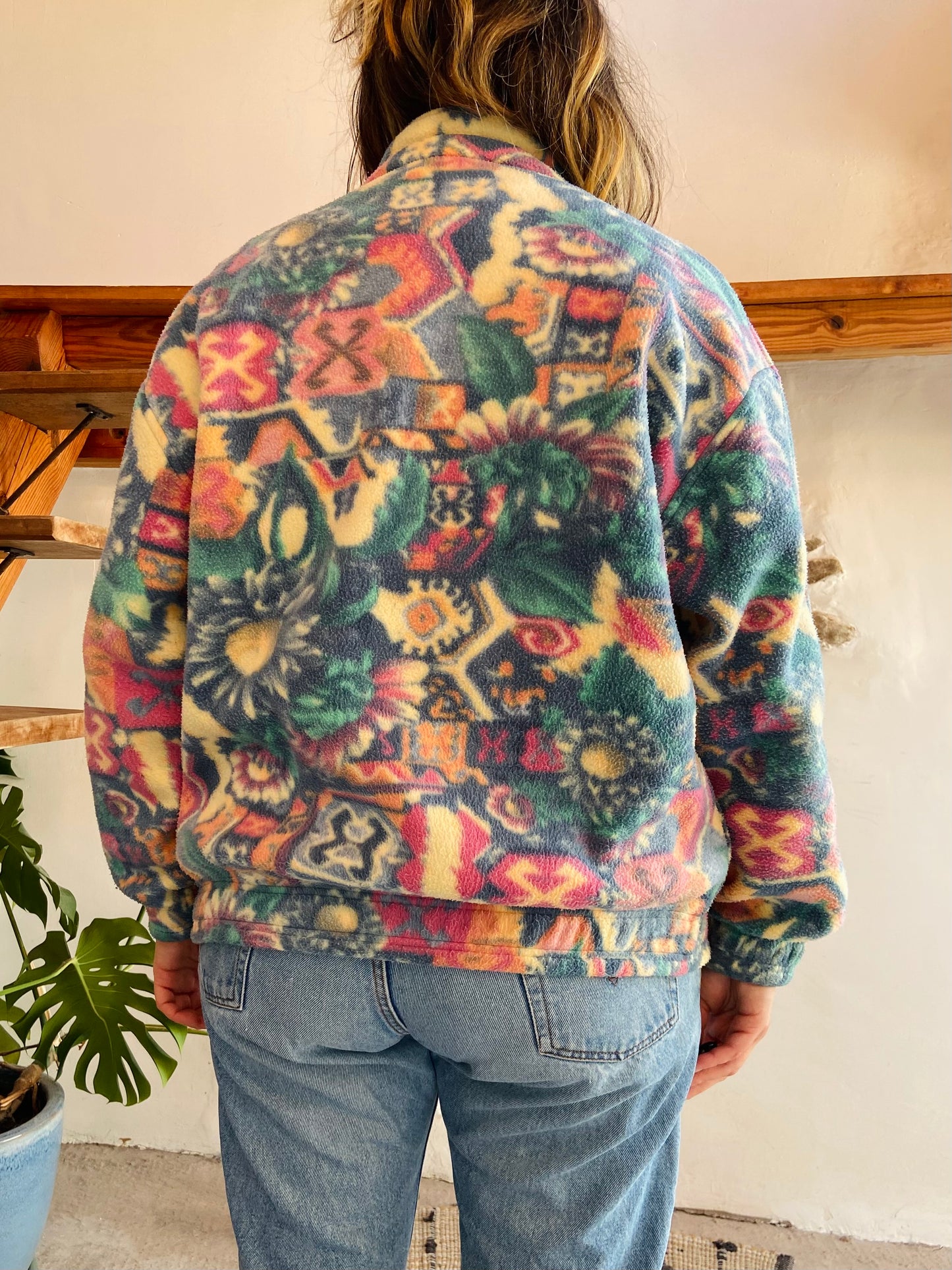 VINTAGE 90's Pastel Floral Zip Up Fleece - S/M