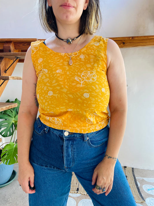 VINTAGE 90's Yellow Floral Sleeveless Tank Top - S