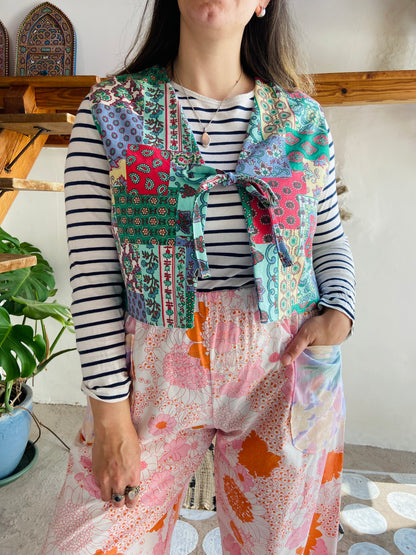 DESERT FOX Patchwork Provencal & Blue Floral Reversible Waistcoat - S/M
