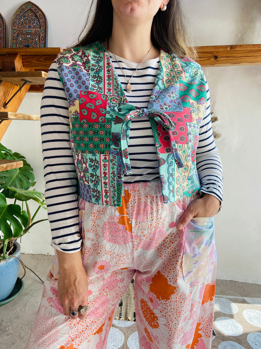DESERT FOX Patchwork Provencal & Blue Floral Reversible Waistcoat - S/M