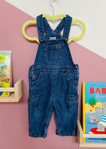 VINTAGE Denim Cargo Blue Long Length Dungarees - 12 Months