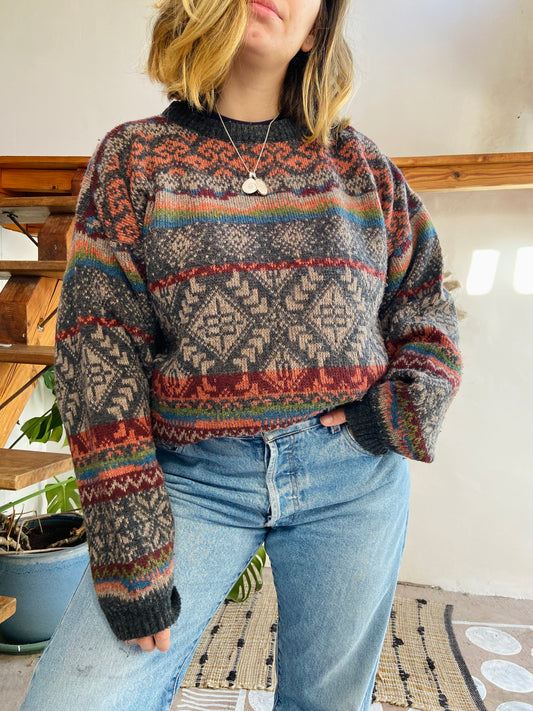 VINTAGE 90’s Nordic Stripe Oversized Jumper - L