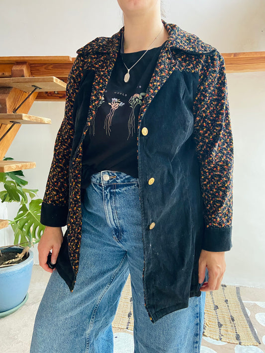 VINTAGE 90’s Cord Floral Black Bohemian Jacket - M