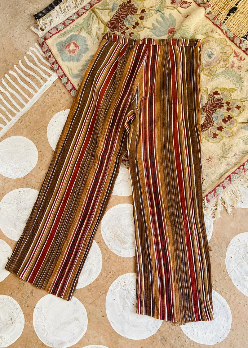 VINTAGE 90’s Brown Stripe Wide Leg Trousers - S