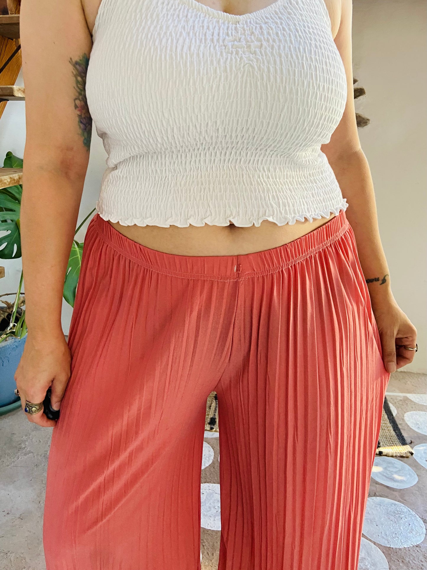 VINTAGE 90's Pink Pleated Wide Leg Trousers - M
