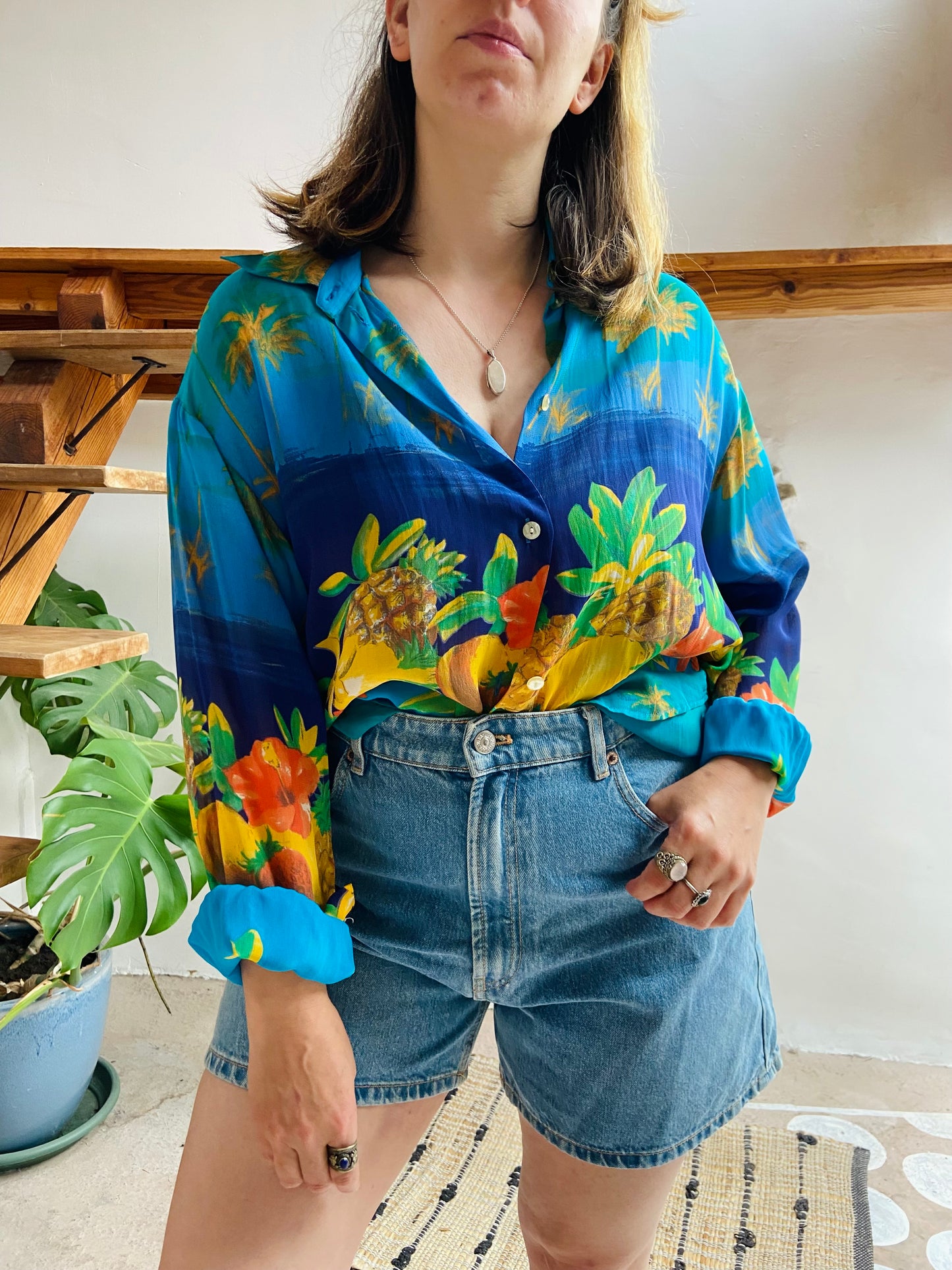 VINTAGE 90's Tropical Fruit Print Shirt - M/L