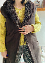 VINTAGE Y2k Faux Fur Brown Sleeveless Winter Gilet - M/L